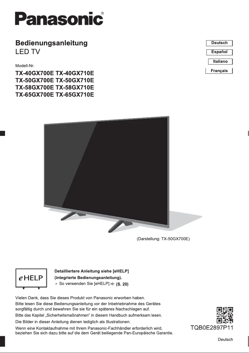 Imagen de la primera página del manual del dispositivo Viera TX-65GX700E