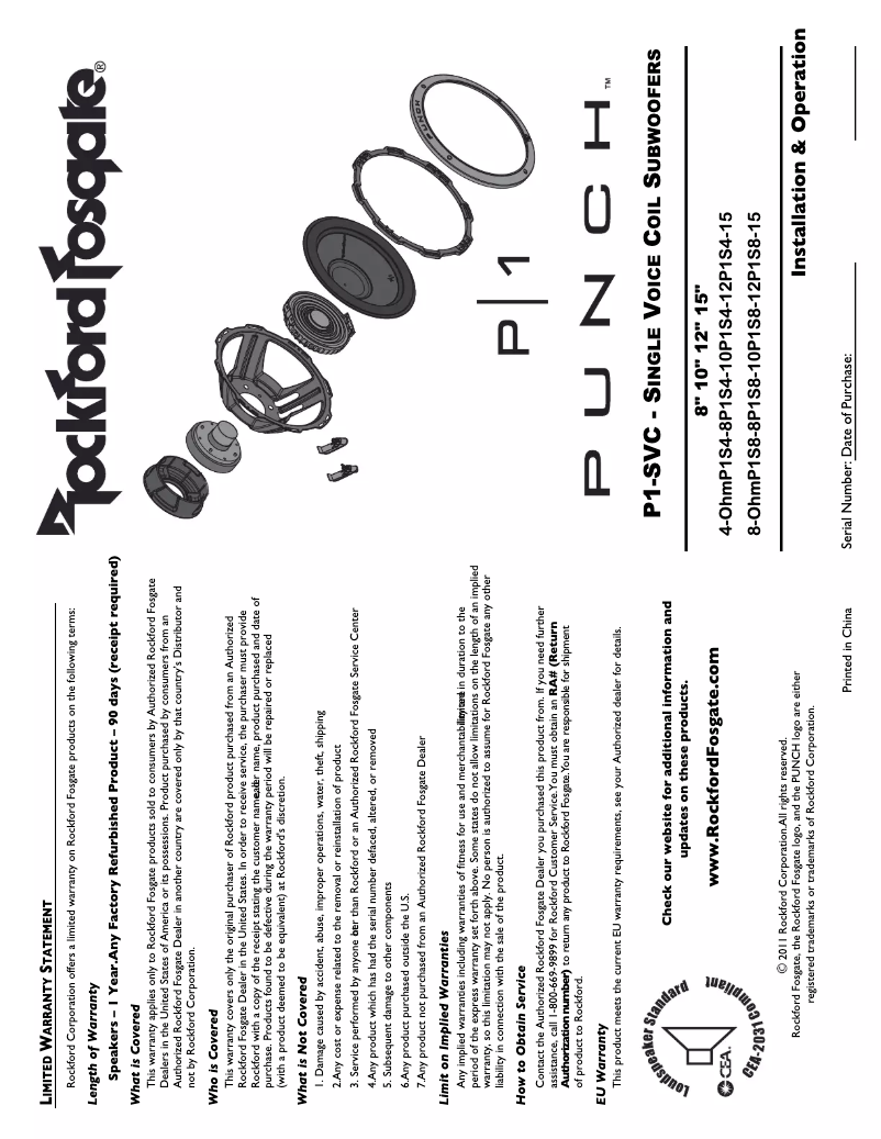 Página 1 del manual Manual de usuario Rockford Fosgate Punch P1S4-8