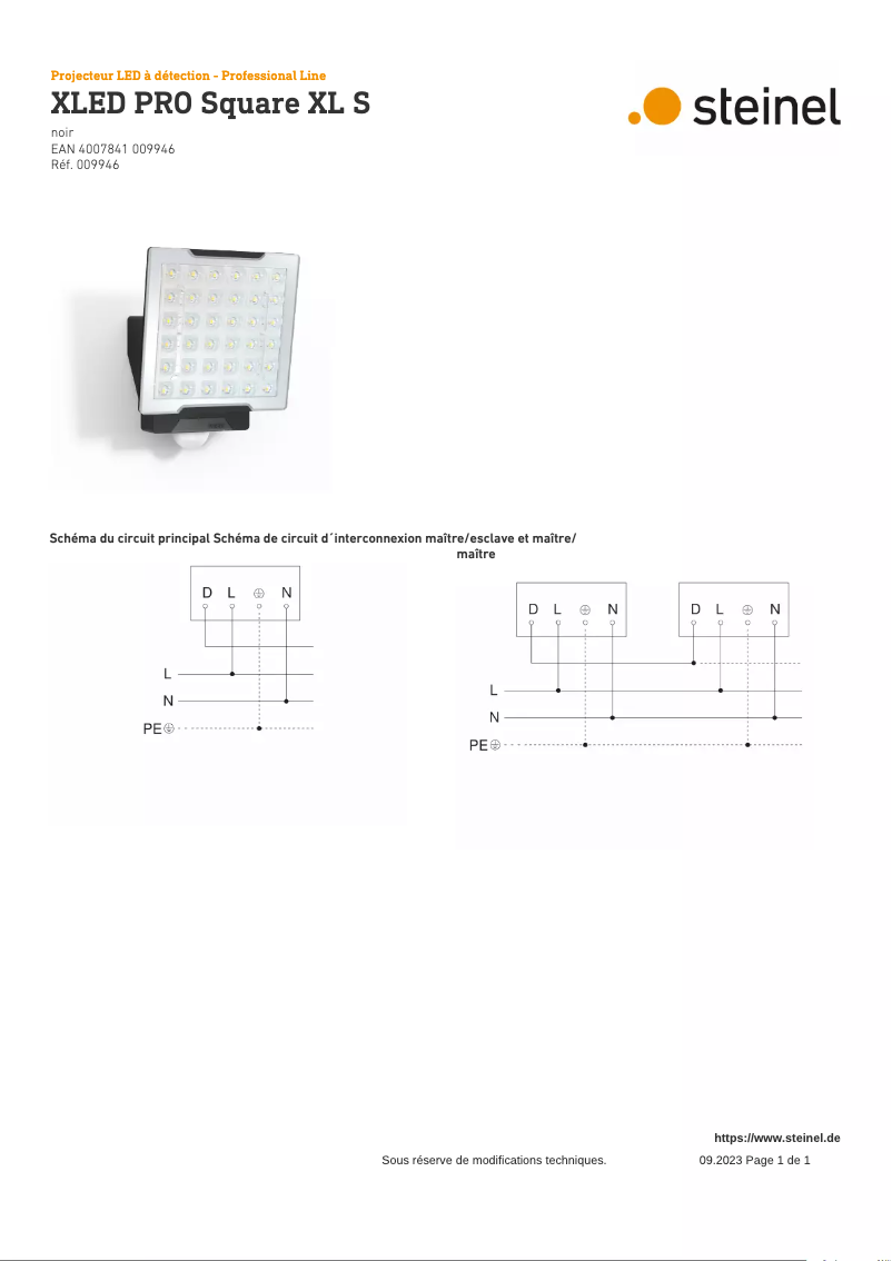 Página 1 del manual Diagrama de cableado Steinel XLED PRO Square XL S