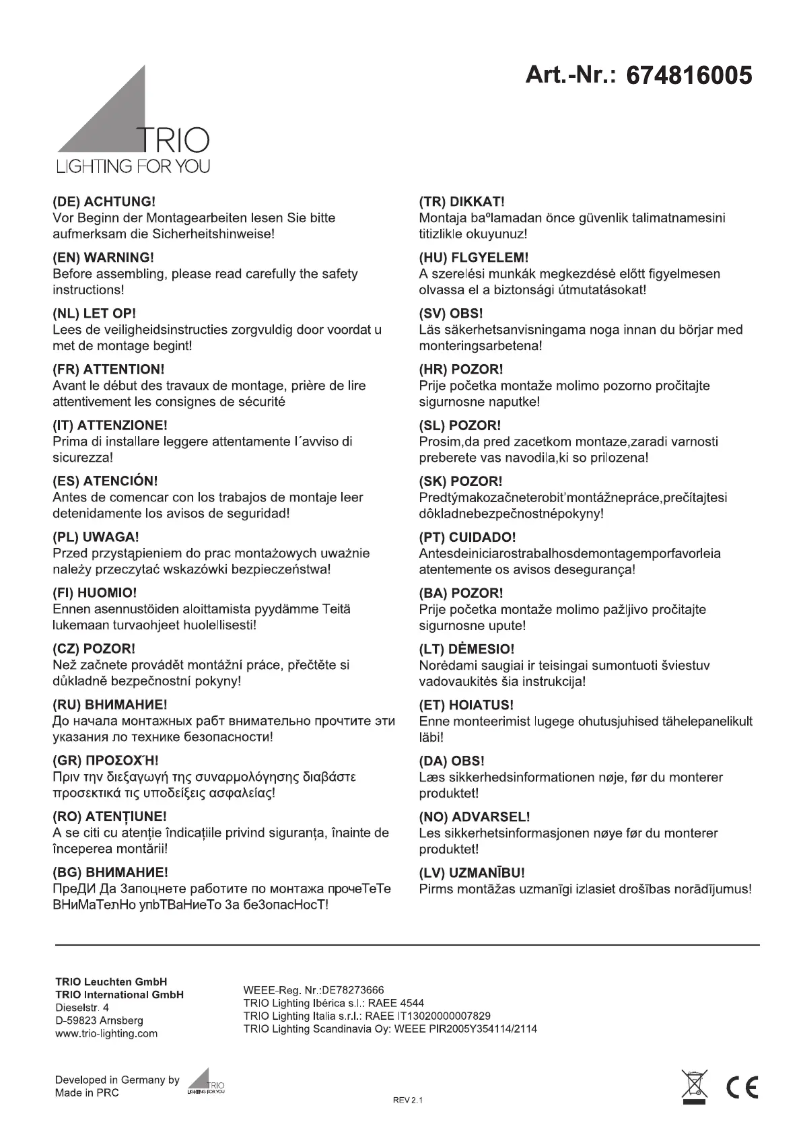 Imagen de la primera página del manual del dispositivo Trinity 674816005