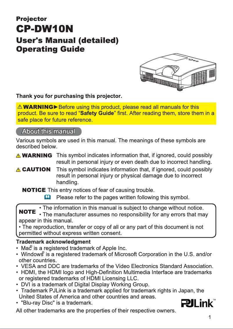 Imagen de la primera página del manual del dispositivo CP-DW10N