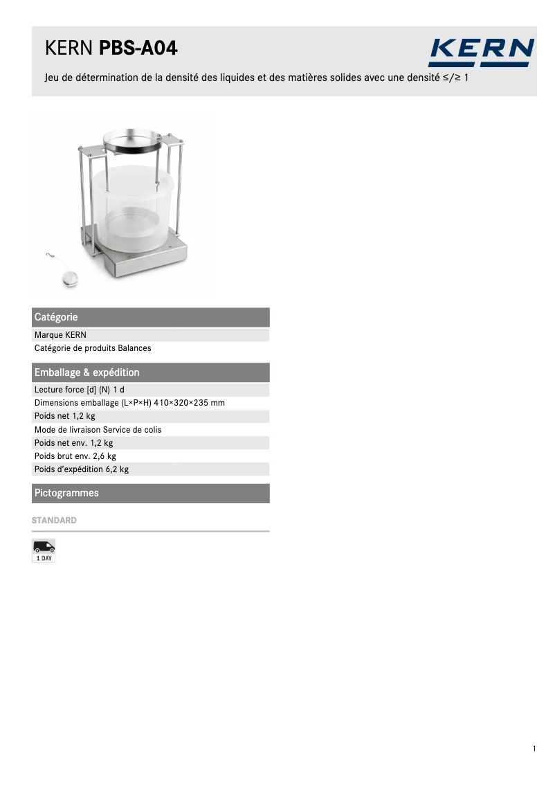 Página 1 del manual Ficha técnica Kern PBS-A04