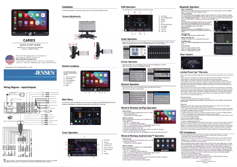 Página nº 1 - Guía de inicio rápido Jensen CAR813