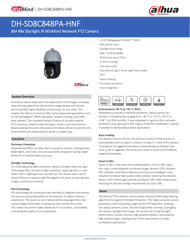 Página 1 del manual Ficha técnica Dahua Technology SD8C848PA-HNF