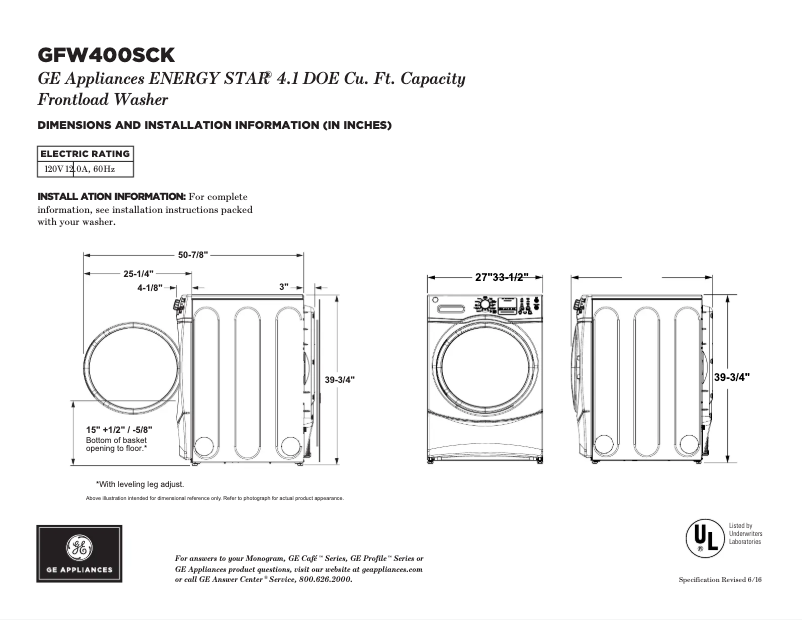 Imagen de la primera página del manual del dispositivo GFW400SCKWW