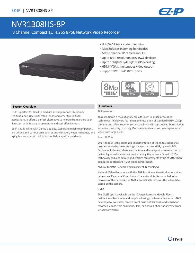 Imagen de la primera página del manual del dispositivo NVR1B08HS-8P