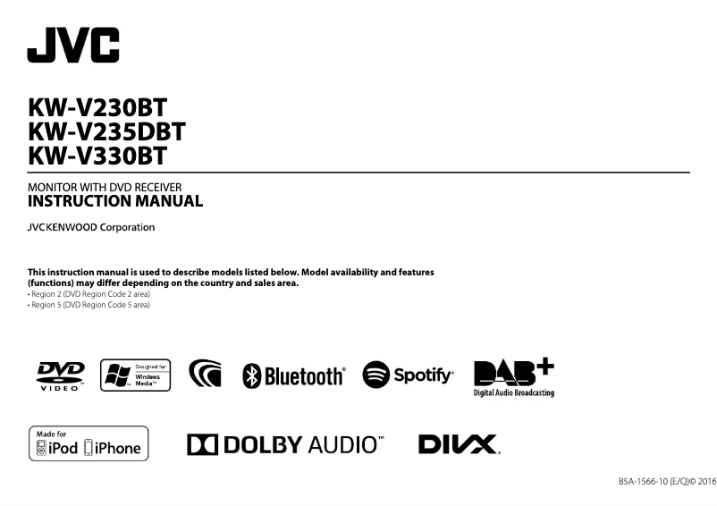 Imagen de la primera página del manual del dispositivo KW-V330BT