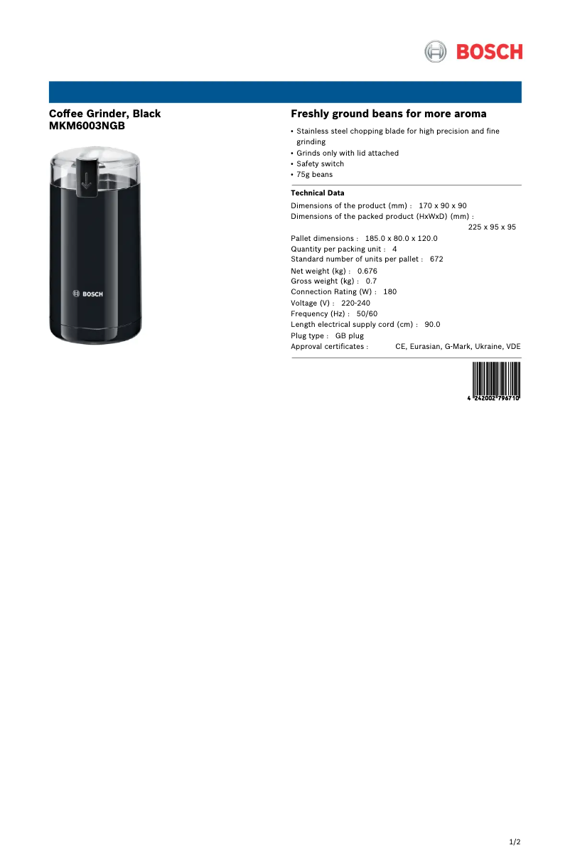 Página nº 1 - Ficha técnica Bosch MKM6003NGB