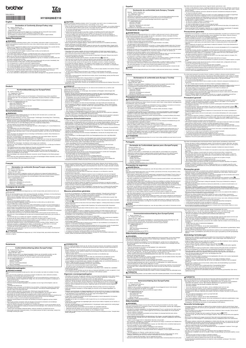 Imagen de la primera página del manual del dispositivo P-Touch E110