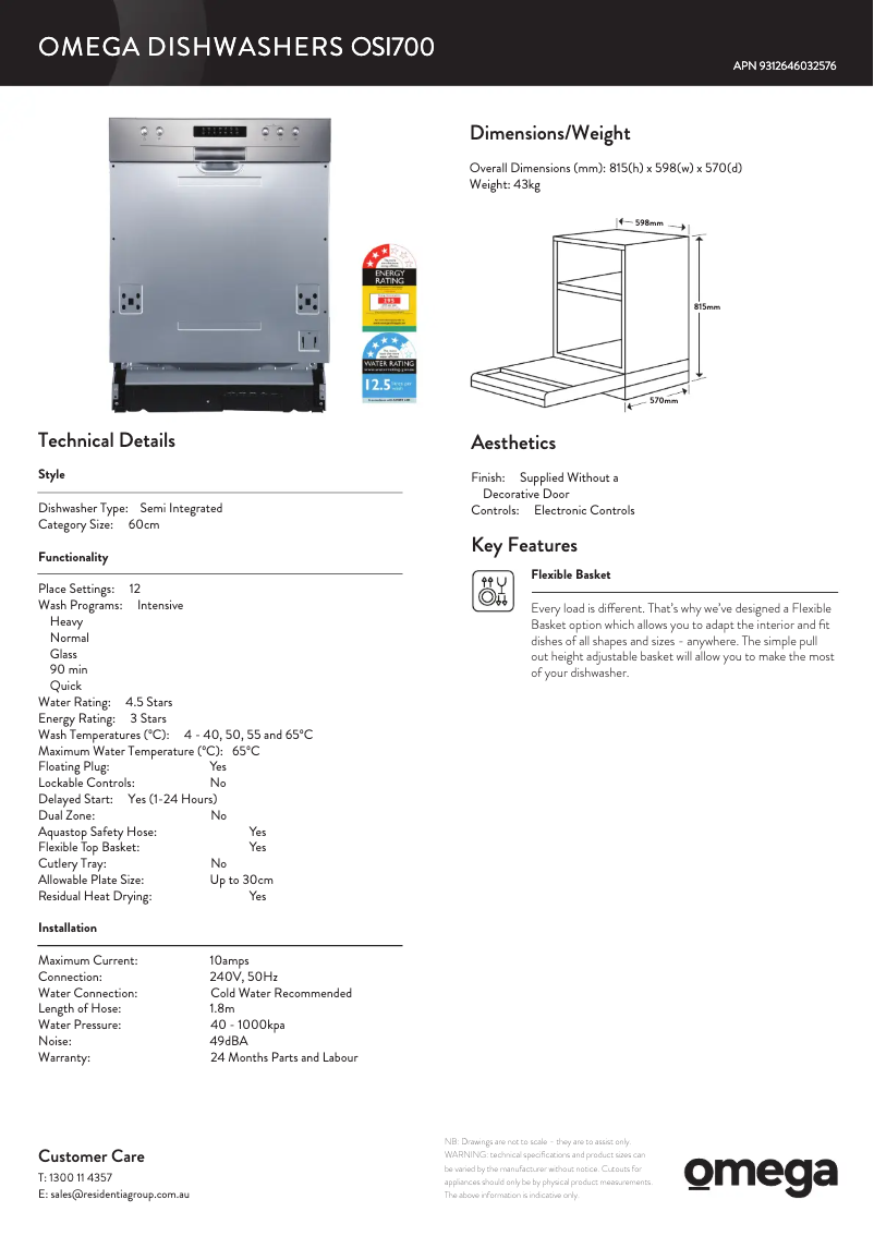 Página 1 del manual Ficha técnica Omega OSI700