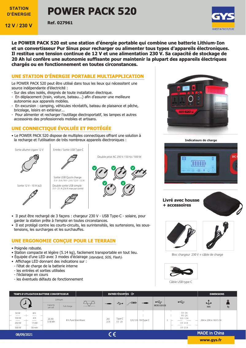 Página 1 del manual Ficha técnica GYS Power Pack 520