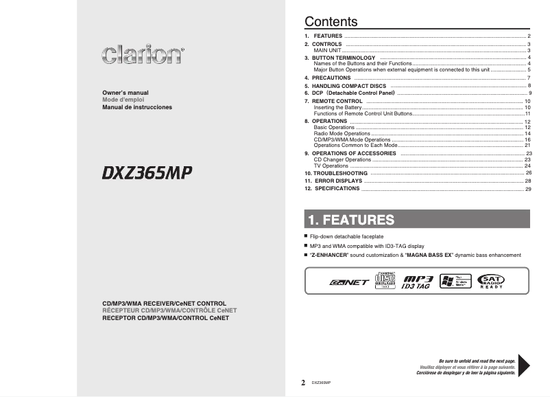 Página 1 del manual Manual de usuario Clarion DXZ365MP