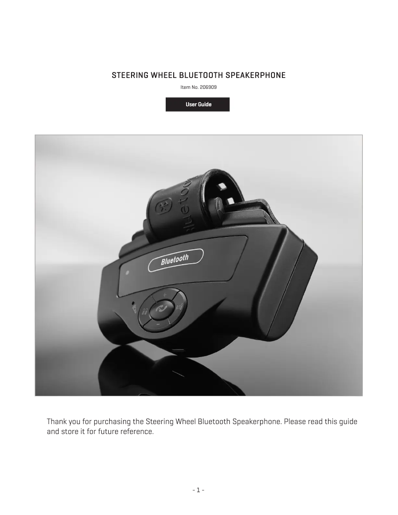 Imagen de la primera página del manual del dispositivo Steering Wheel Bluetooth Speakerphone