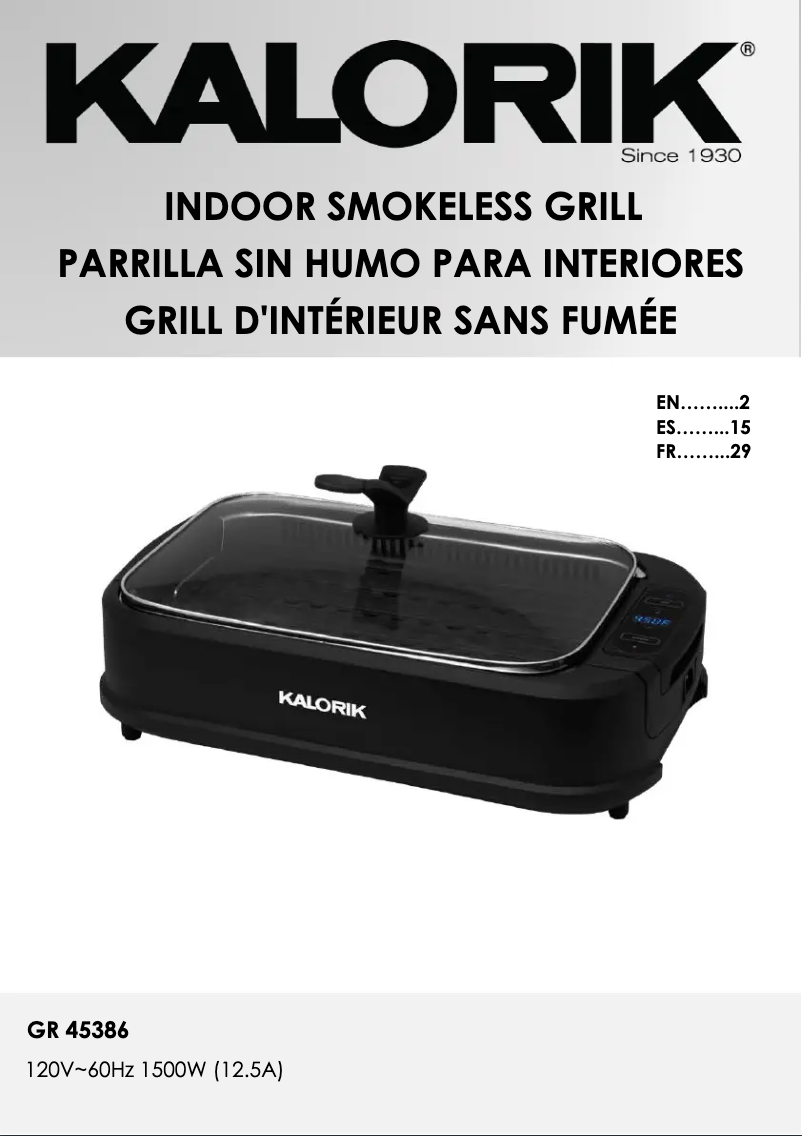 Página 1 del manual Manual de usuario Kalorik GR 45386 BK