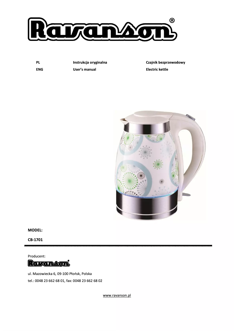 Imagen de la primera página del manual del dispositivo CB-1701C