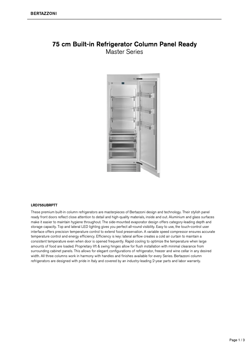 Página 1 del manual Ficha técnica Bertazzoni LRD755UBRPTT
