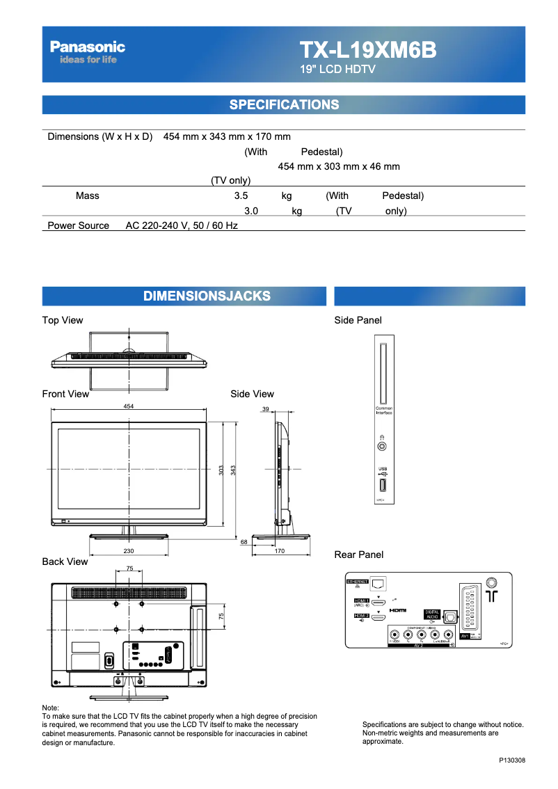Imagen de la primera página del manual del dispositivo Viera TX-L19XM6B