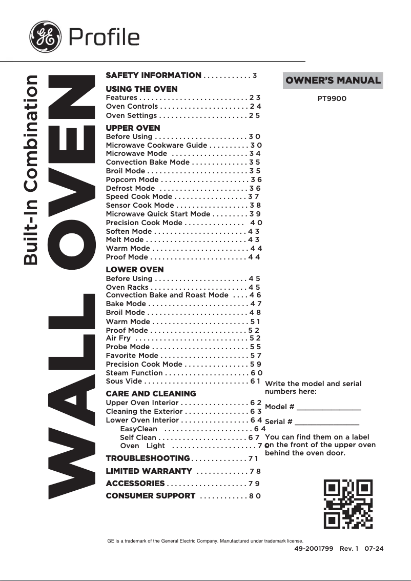 Página 1 del manual Manual de uso y mantenimiento GE Profile PT9900SWSS