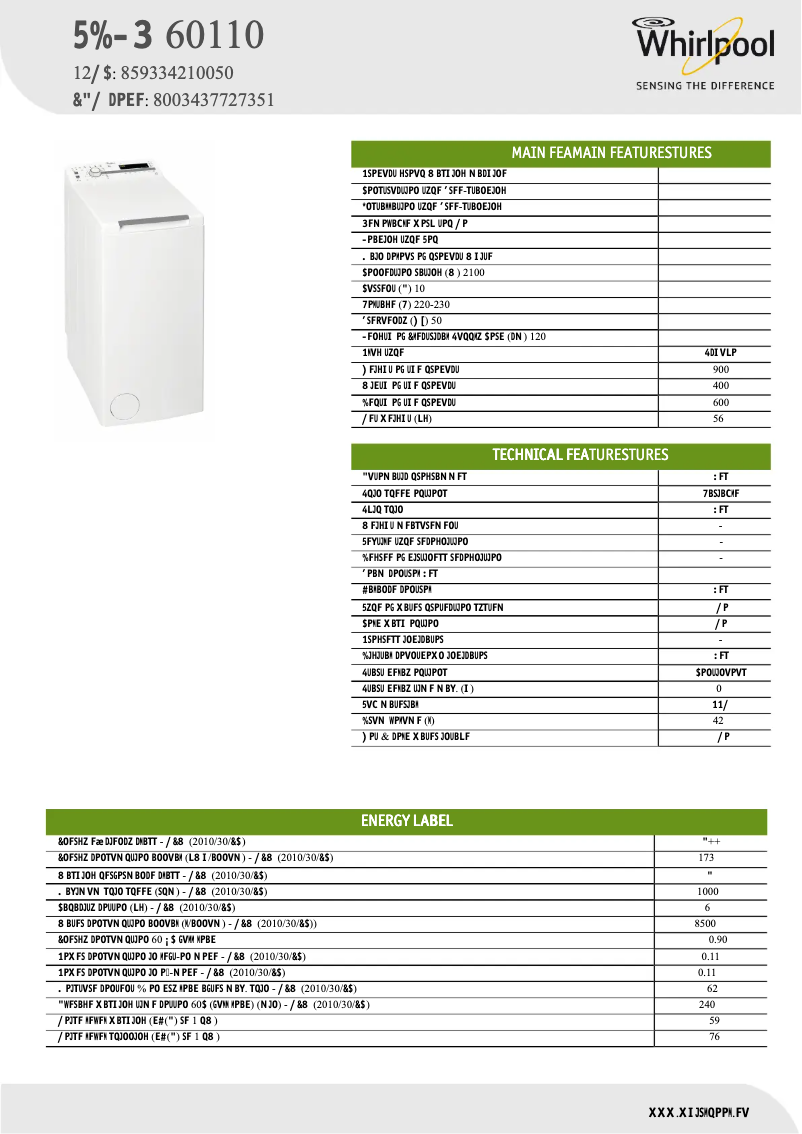 Página 1 del manual Ficha técnica Whirlpool TDLR 60110
