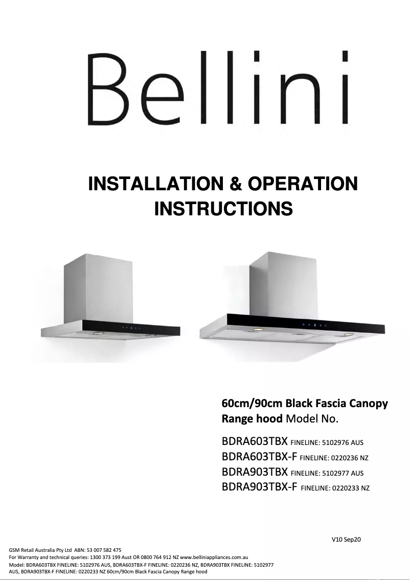 Imagen de la primera página del manual del dispositivo BDRA903TBX