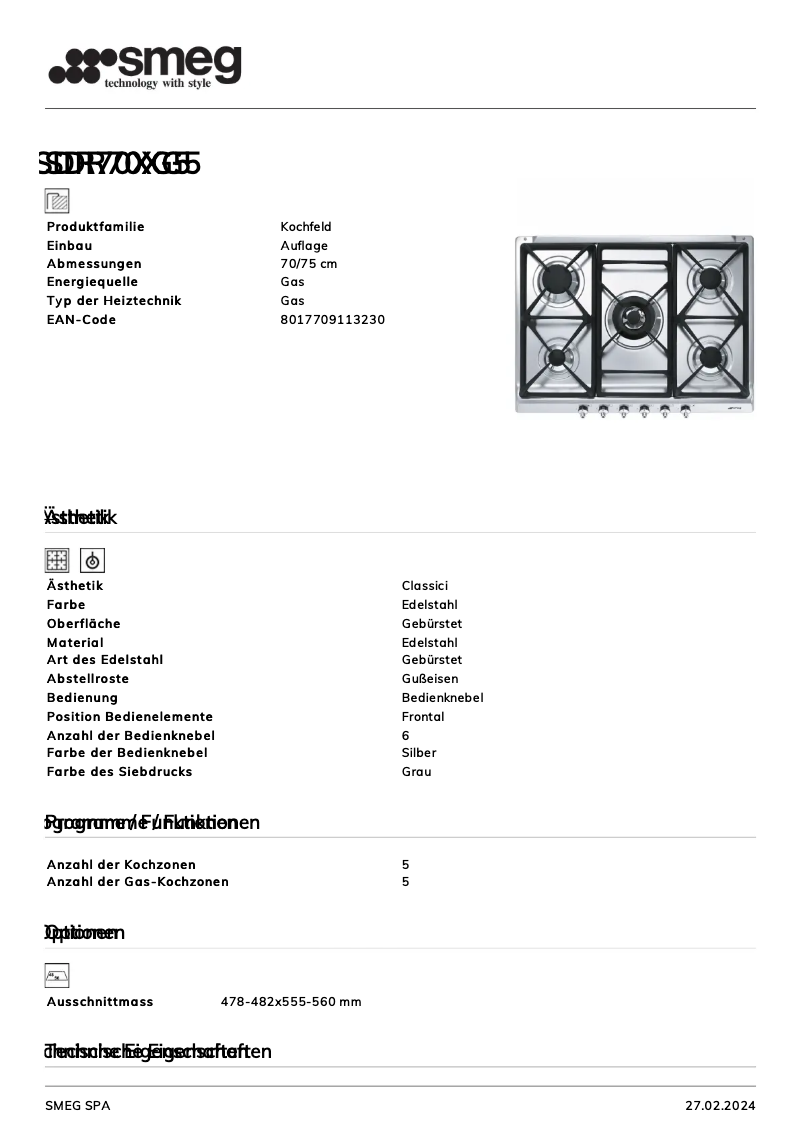 Página 1 del manual Ficha técnica Smeg SDR70XG5