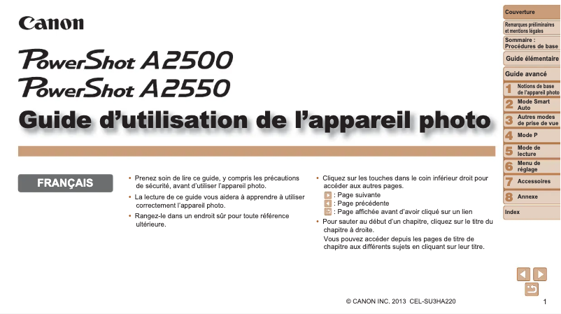 Página nº 1 - Manual de usuario Canon PowerShot A2550