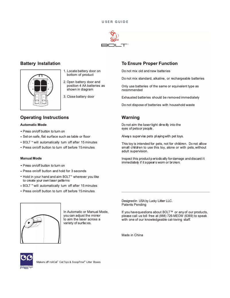 Página 1 del manual Manual de usuario PetSafe FroliCat Bolt