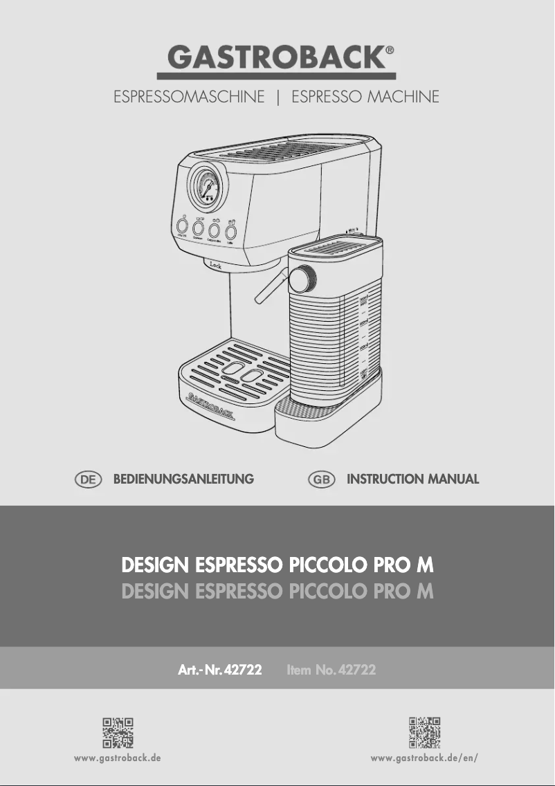 Página 1 del manual Manual de usuario Gastroback Piccolo Pro M 42722