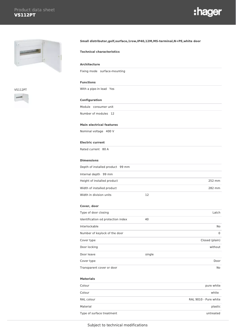 Imagen de la primera página del manual del dispositivo VS112PT