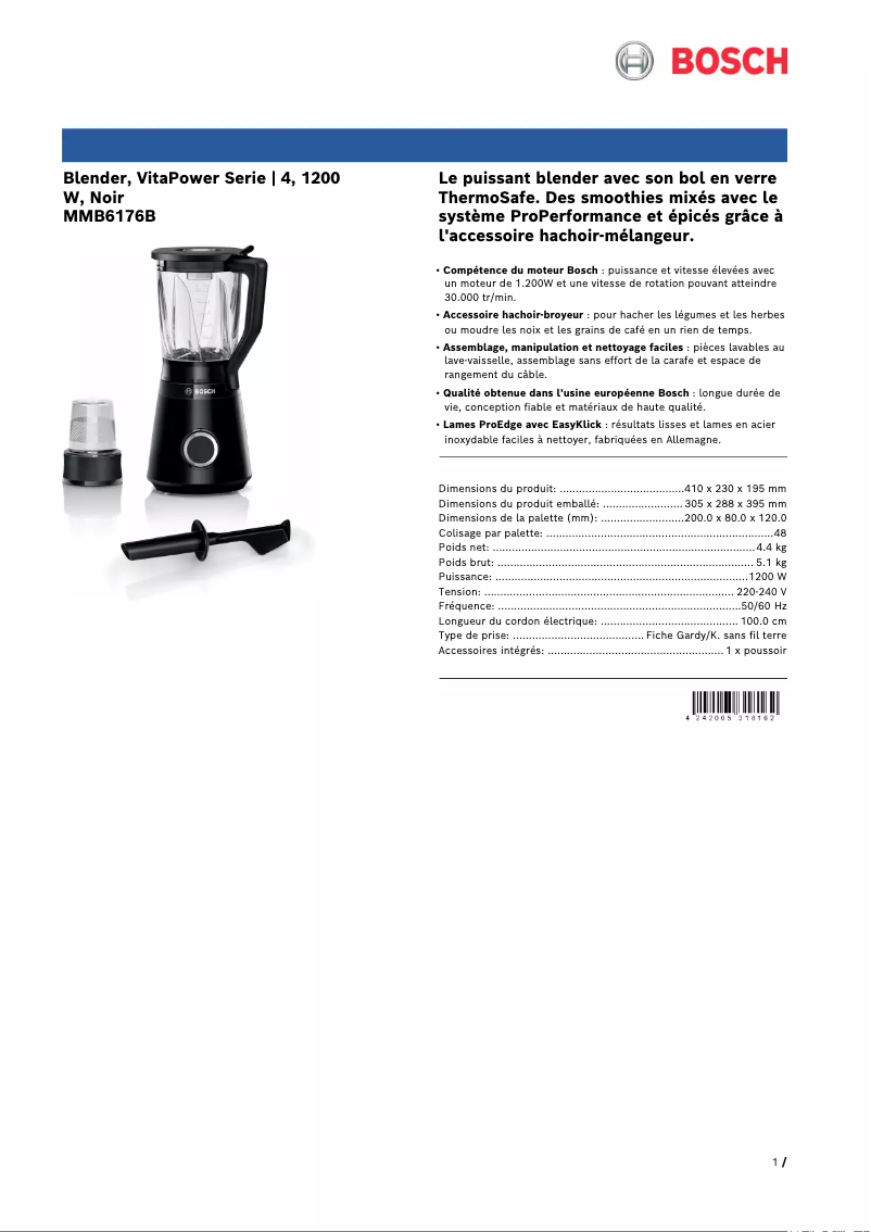 Página 1 del manual Ficha técnica Bosch VitaPower MMB6176B