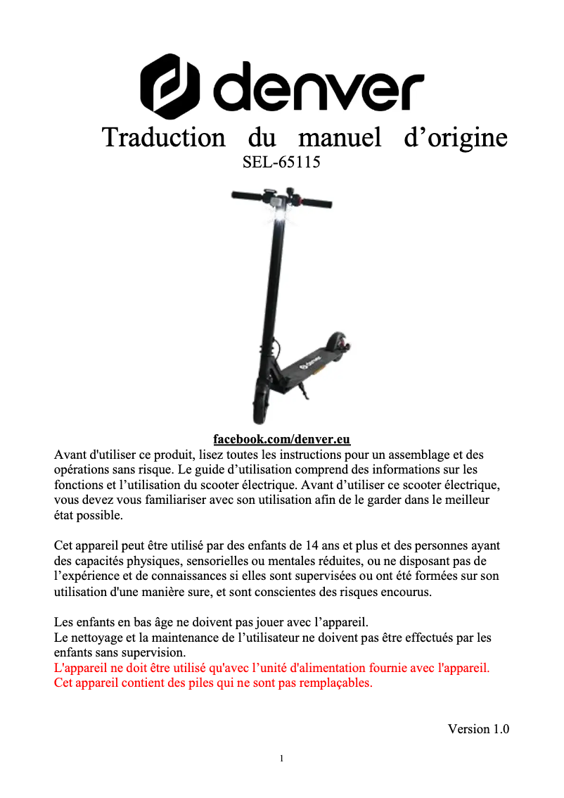 Página 1 del manual Manual de usuario Denver SEL-65115O