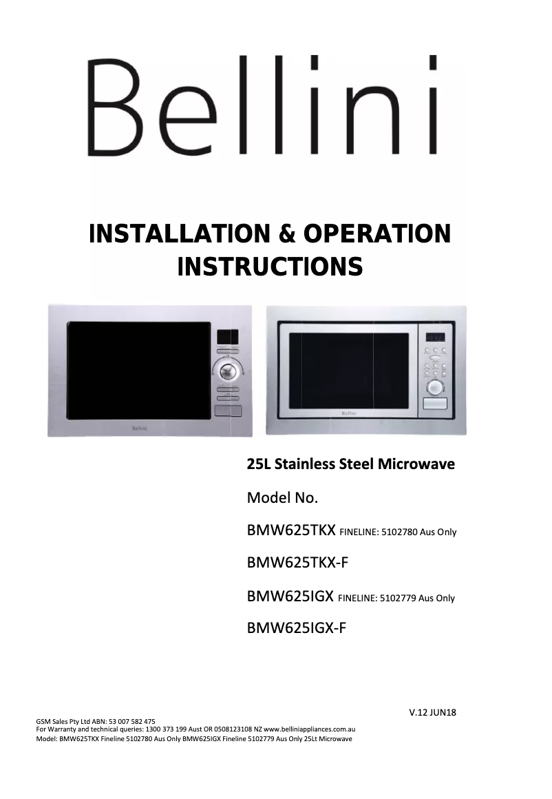 Página 1 del manual Manual de usuario Bellini BMW625IGX