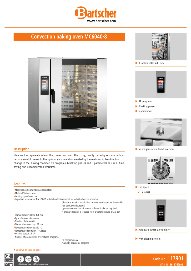 Página 1 del manual Ficha técnica Bartscher MC6040-8