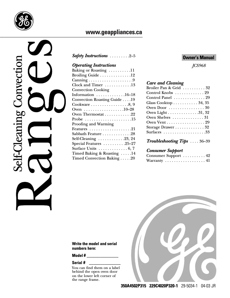 Imagen de la primera página del manual del dispositivo JCS968TFWW