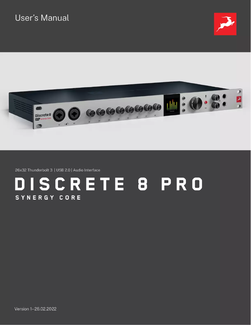 Imagen de la primera página del manual del dispositivo Discrete 8 Pro Synergy Core