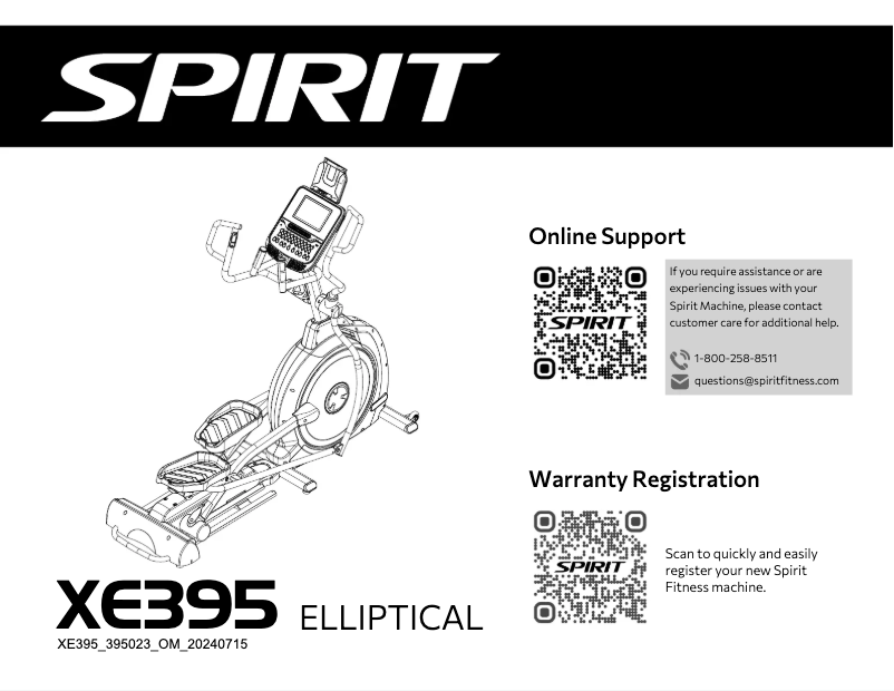 Página nº 1 - Manual de usuario Spirit Fitness XE395