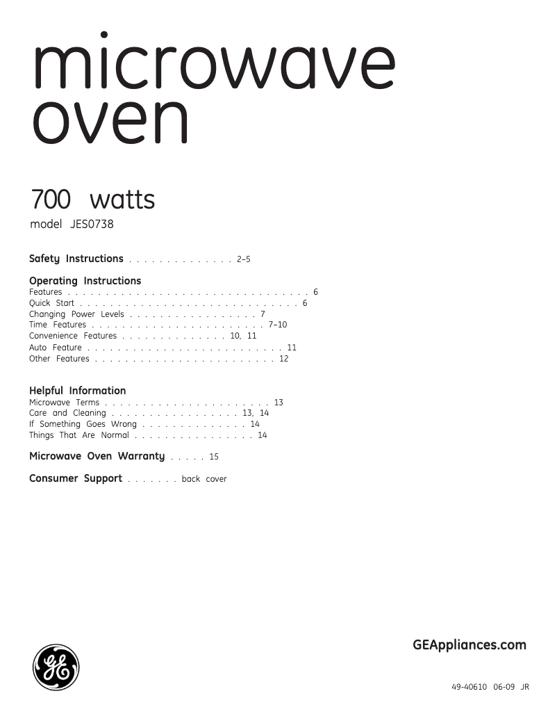 Imagen de la primera página del manual del dispositivo JES0738DPBB