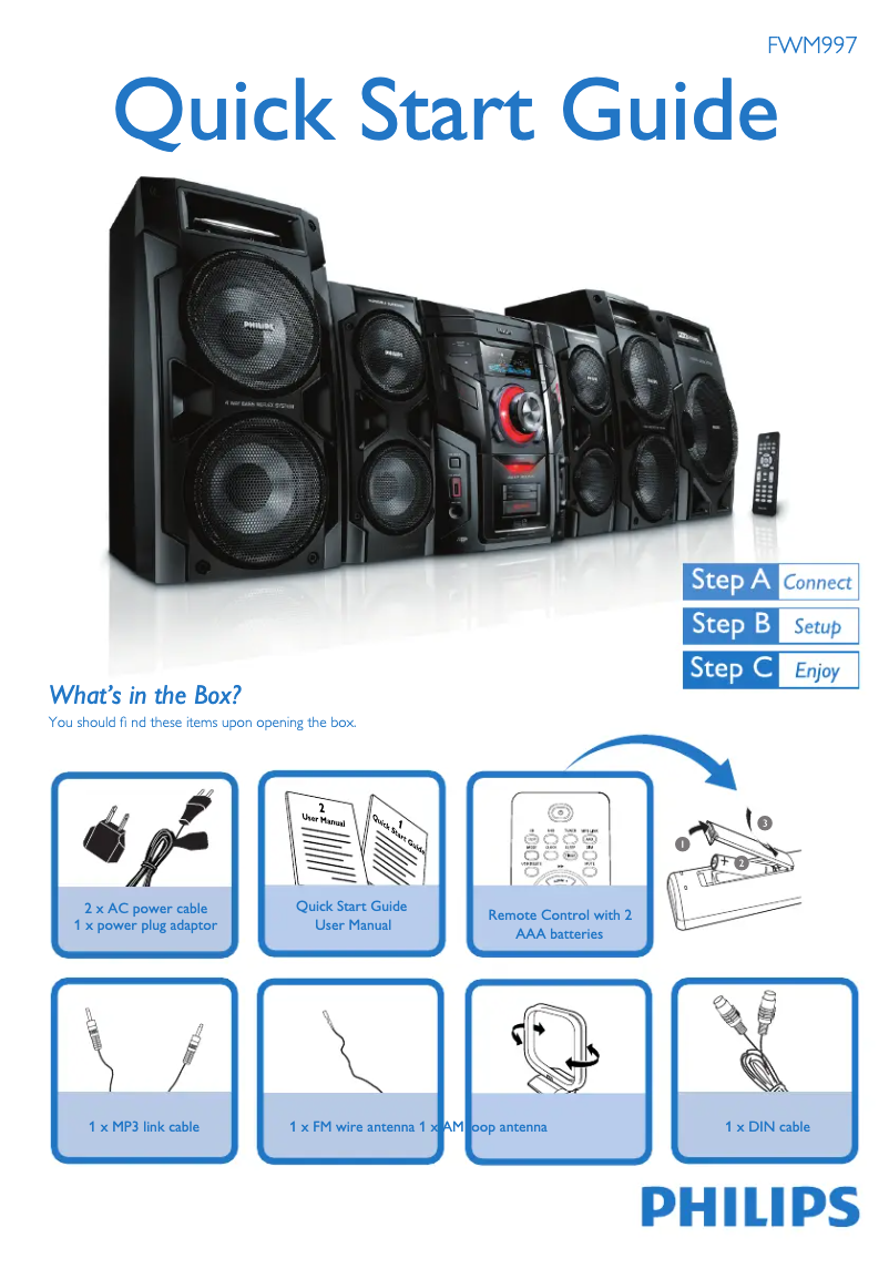 Página 1 del manual Guía de inicio rápido Philips FWM997