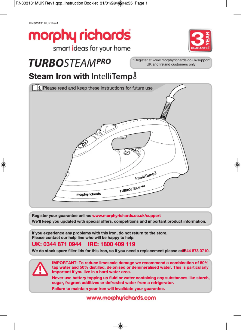 Imagen de la primera página del manual del dispositivo TurboSteam Pro 303131