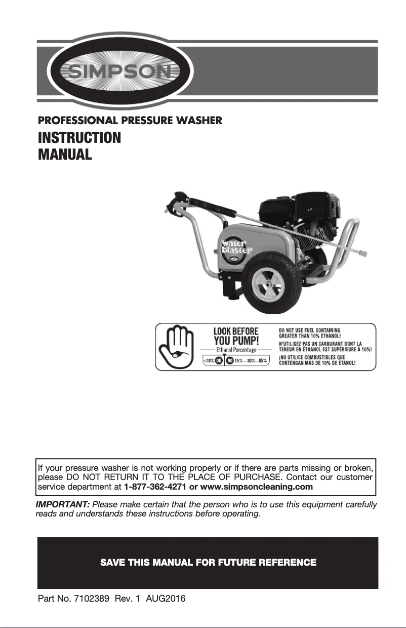 Página 1 del manual Manual de usuario Simpson Water Blaster WB4200