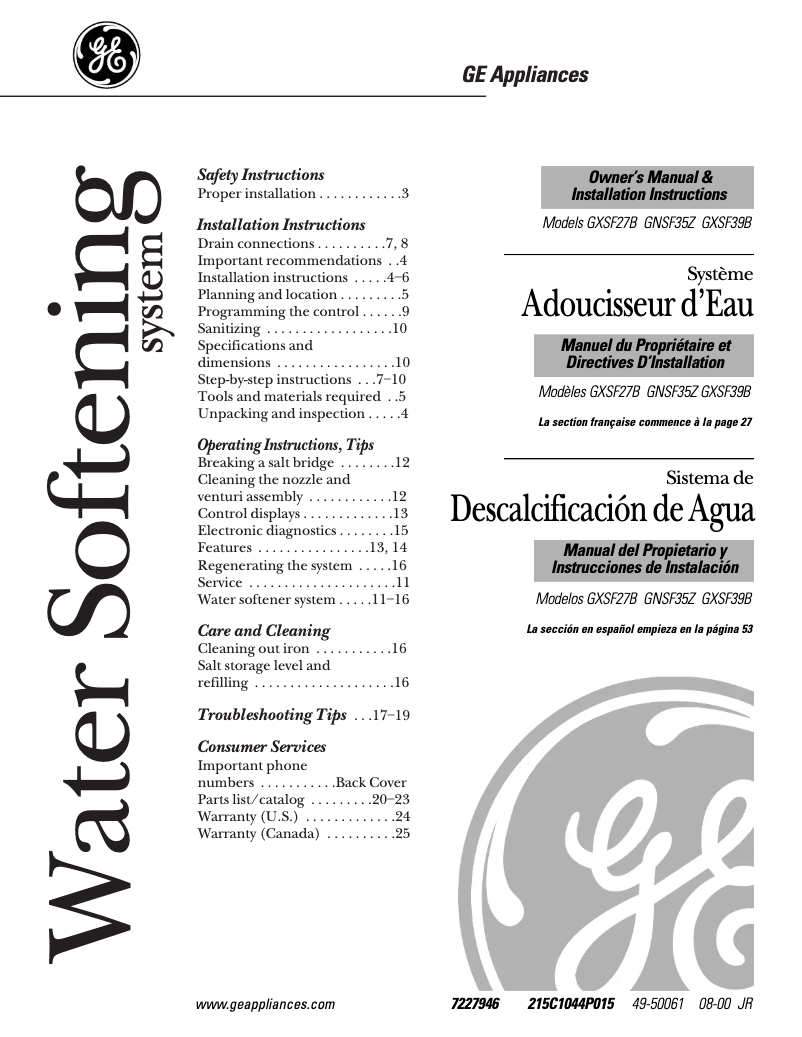 Imagen de la primera página del manual del dispositivo GXSF27B