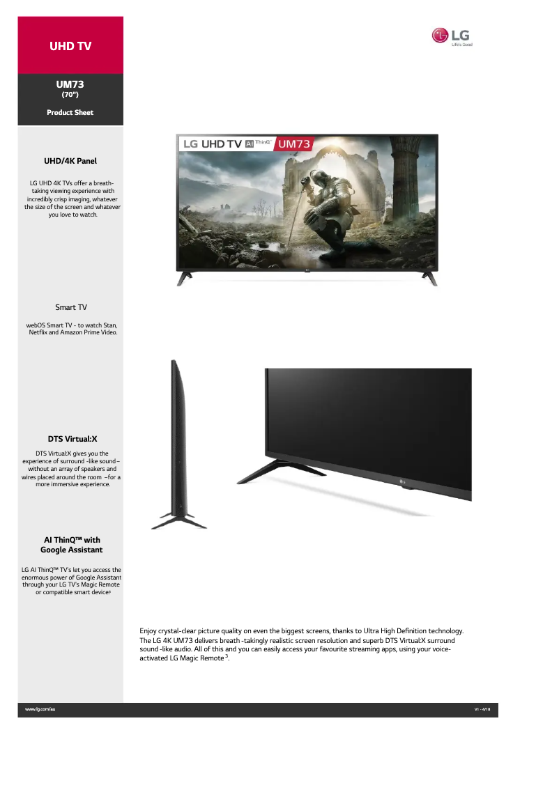 Página nº 1 - Ficha técnica LG 70UM7300PTA