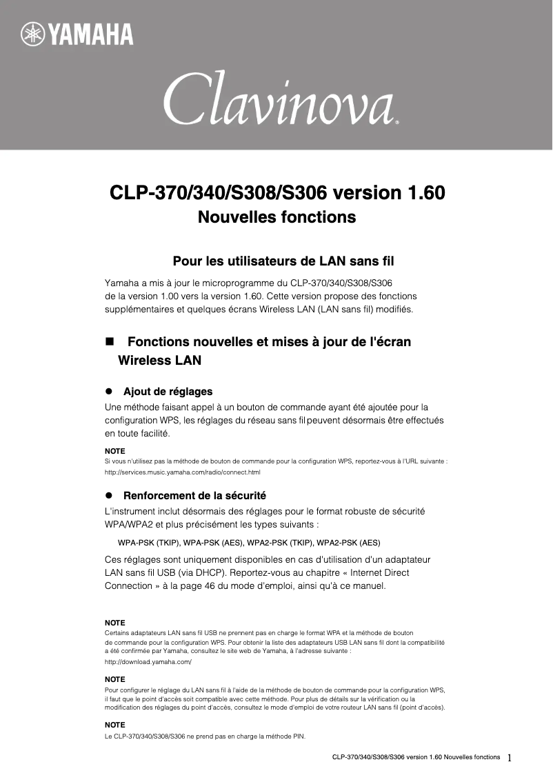 Imagen de la primera página del manual del dispositivo Clavinova CLP-S308PE