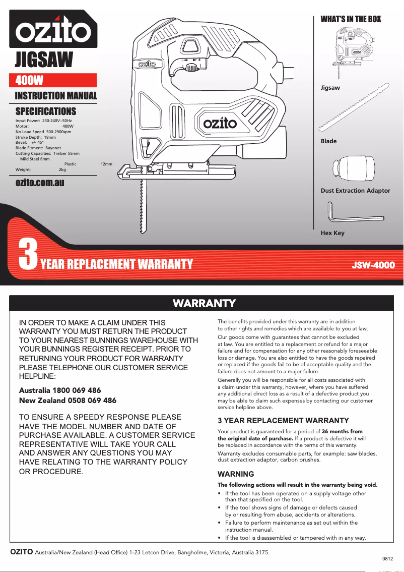 Imagen de la primera página del manual del dispositivo JSW-4000