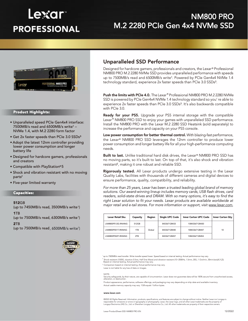 Página nº 1 - Manual de usuario Lexar NM800 PRO