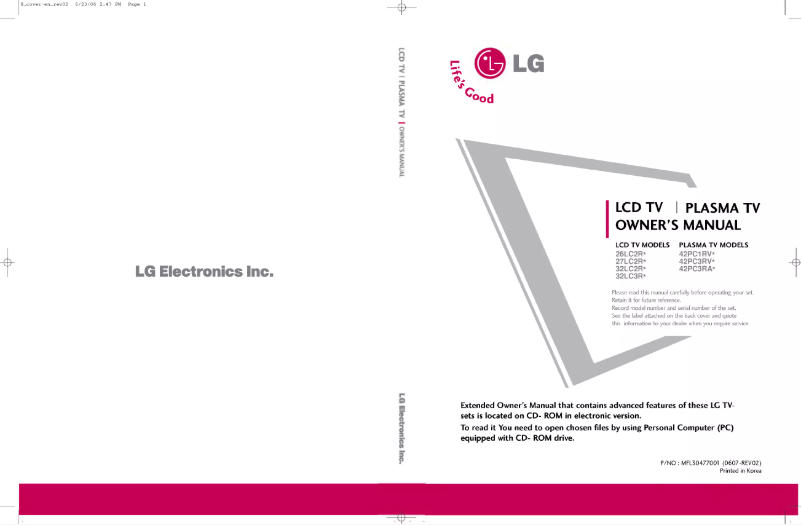 Imagen de la primera página del manual del dispositivo 42PC1RVA