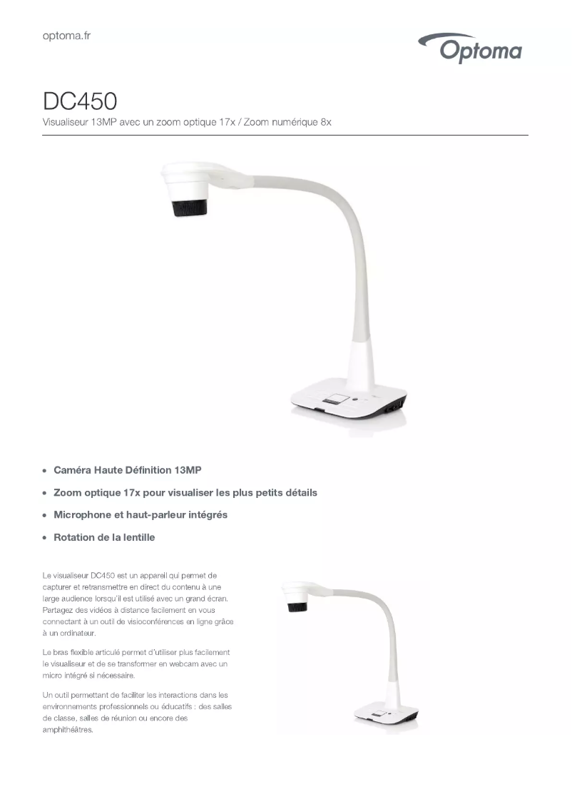 Página 1 del manual Ficha técnica Optoma DC450