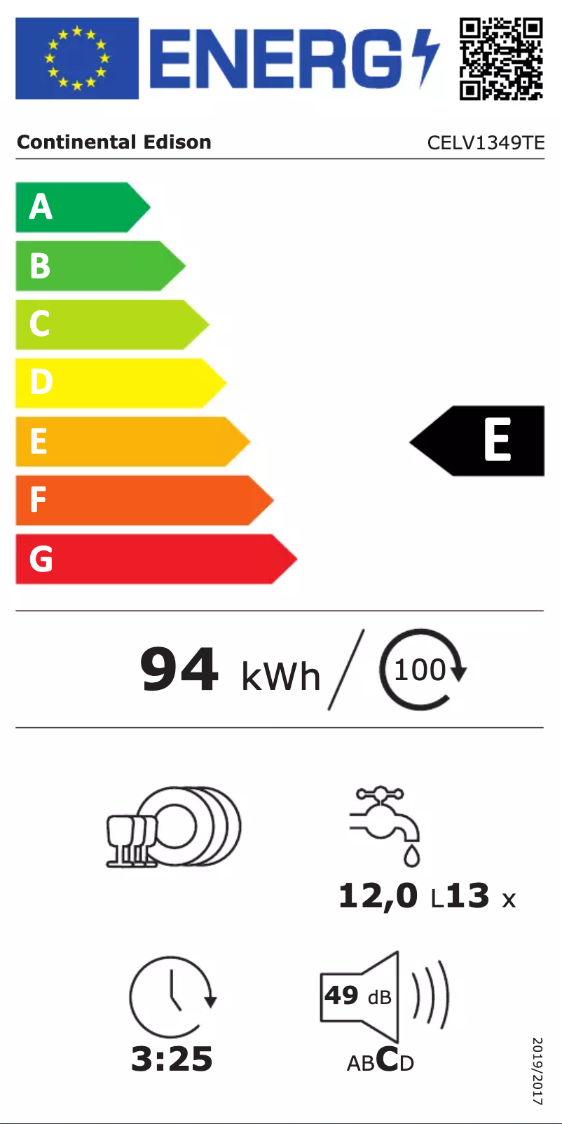 Página 1 del manual Etiqueta energética Continental Edison CELV1349TE