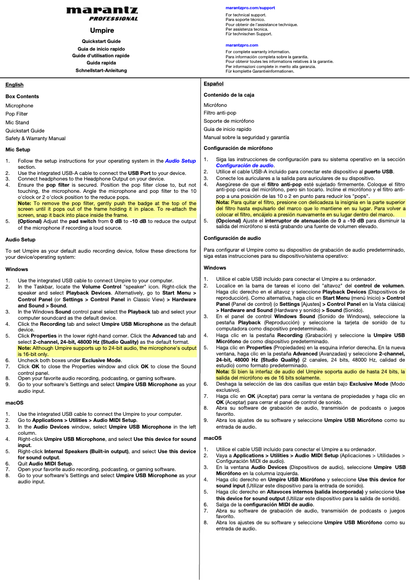 Página 1 del manual Manual de usuario Marantz Umpire