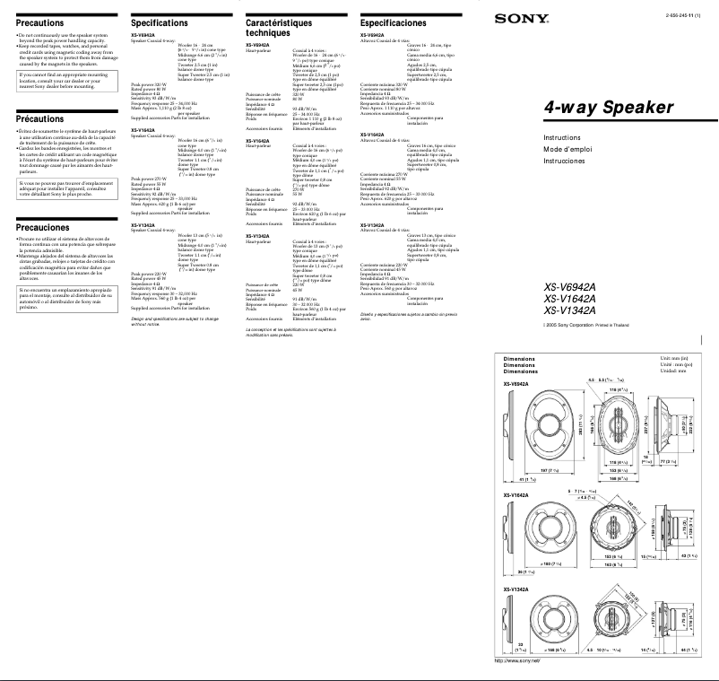 Imagen de la primera página del manual del dispositivo XS-V1342A
